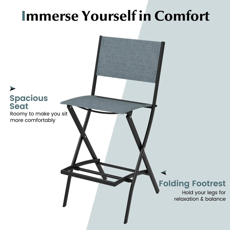 Folding Bar Stools Set of 2 Backrest Humanized Footrest by DirectDeals