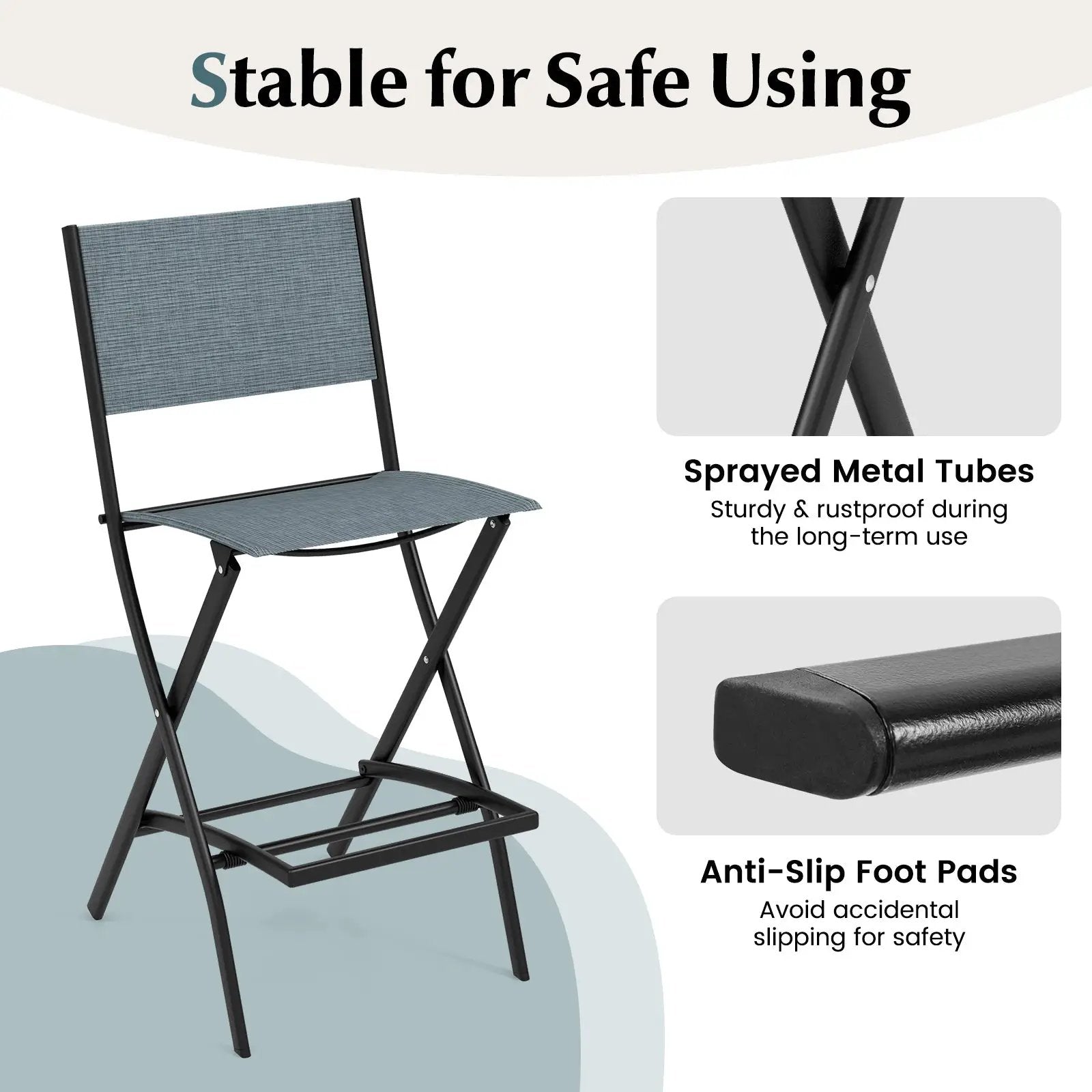 Folding Bar Stools Set of 2 Backrest Humanized Footrest by DirectDeals