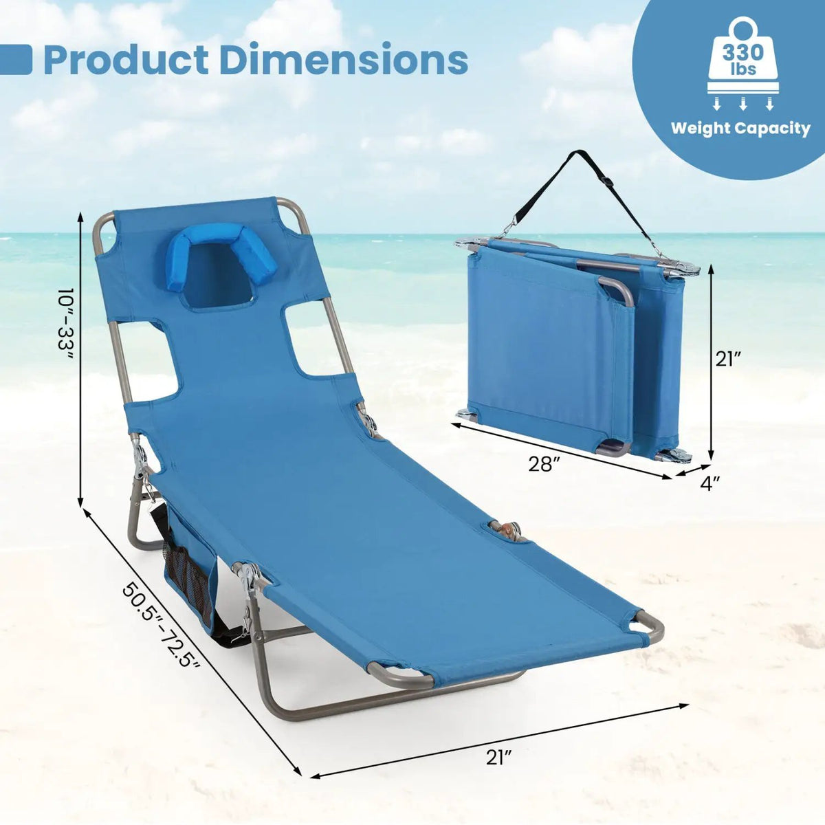 Folding Beach Lounge Chair with Adjustable Backrest for Lawn, photo 32 of 50