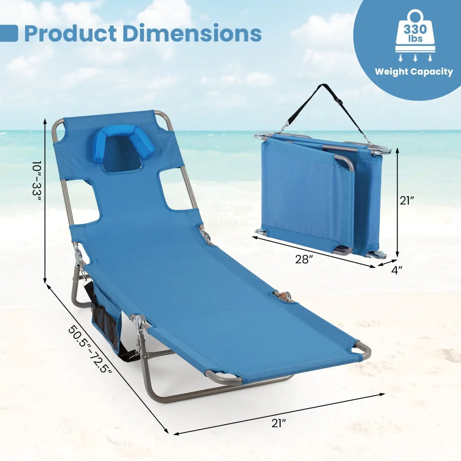 Folding Beach Lounge Chair with Adjustable Backrest for Lawn by DirectDeals