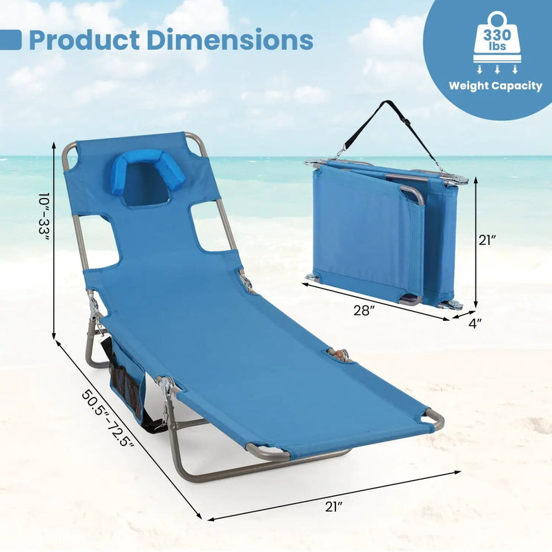 Folding Beach Lounge Chair with Adjustable Backrest for Lawn by DirectDeals