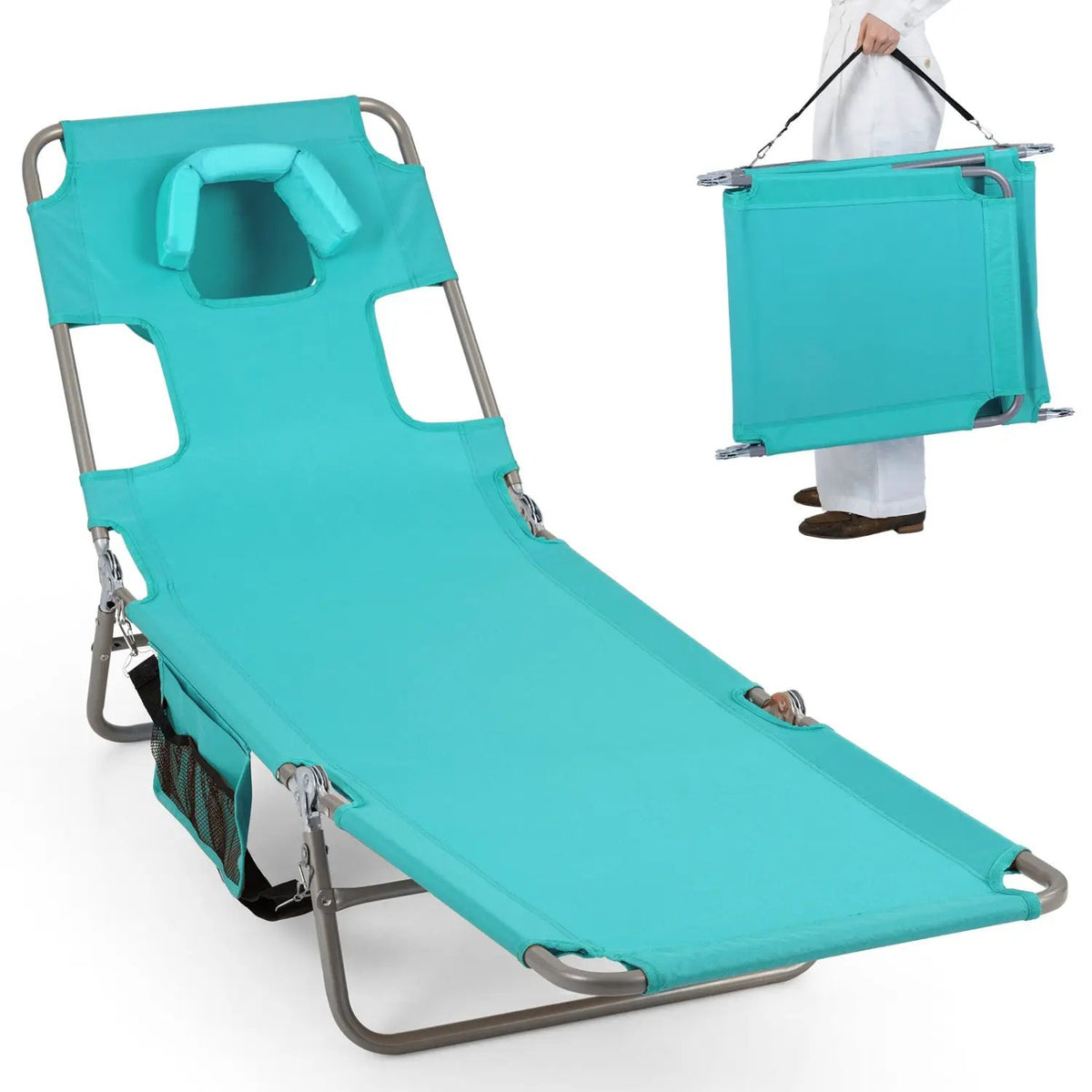 Folding Beach Lounge Chair with Adjustable Backrest for Lawn, photo 6 of 50