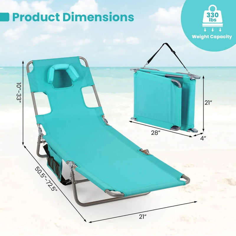 Folding Beach Lounge Chair with Adjustable Backrest for Lawn by DirectDeals