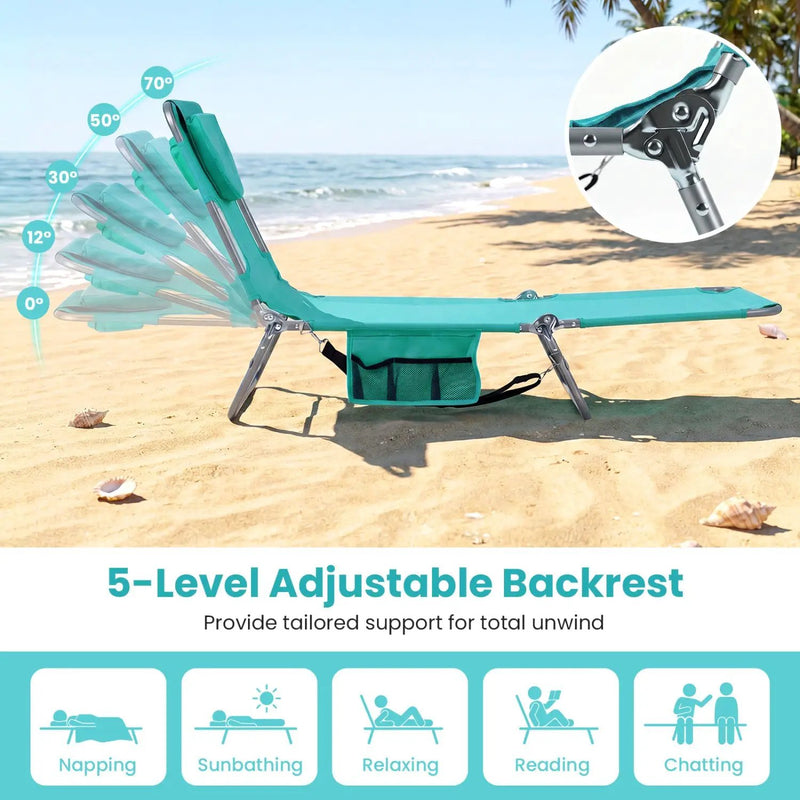 Folding Beach Lounge Chair with Adjustable Backrest for Lawn by DirectDeals