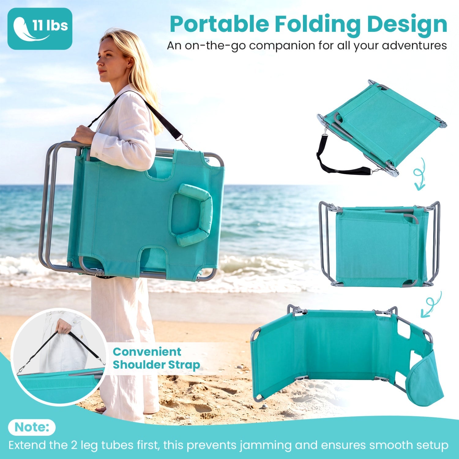 Folding Beach Lounge Chair with Adjustable Backrest for Lawn by DirectDeals