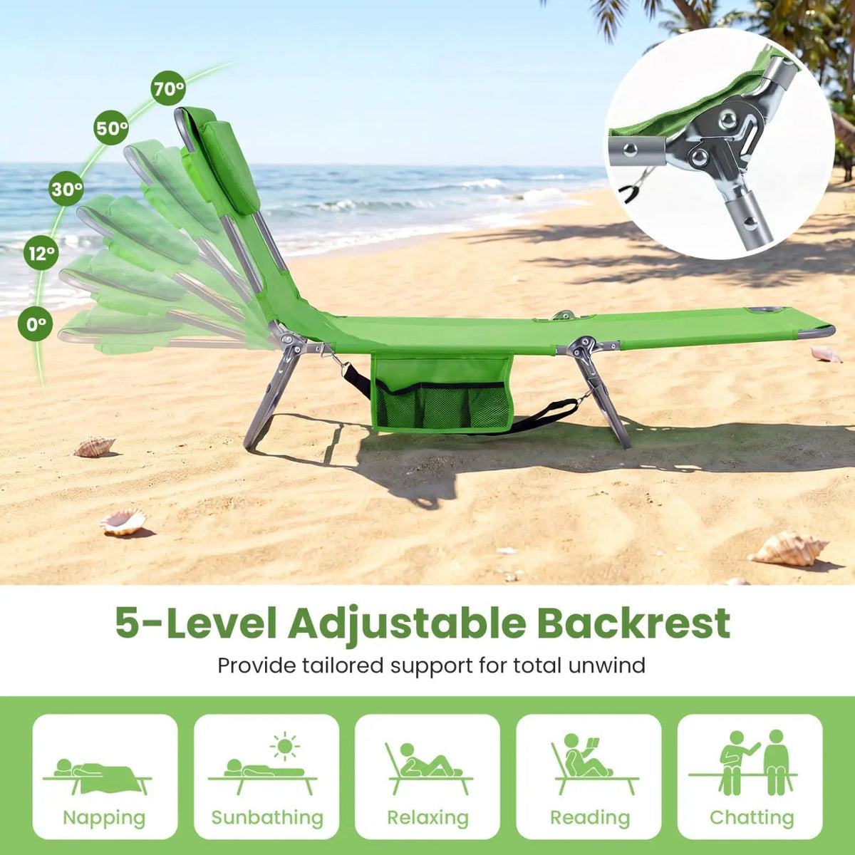 Folding Beach Lounge Chair with Adjustable Backrest for Lawn, photo 27 of 50
