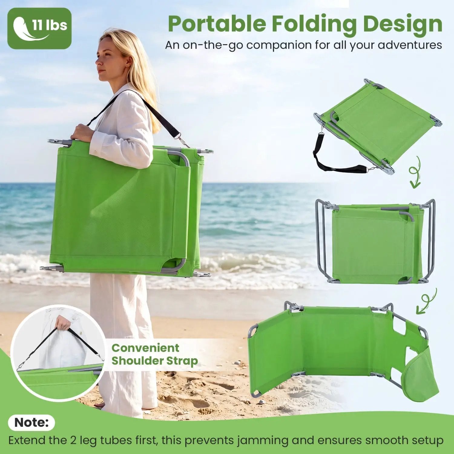 Folding Beach Lounge Chair with Adjustable Backrest for Lawn by DirectDeals
