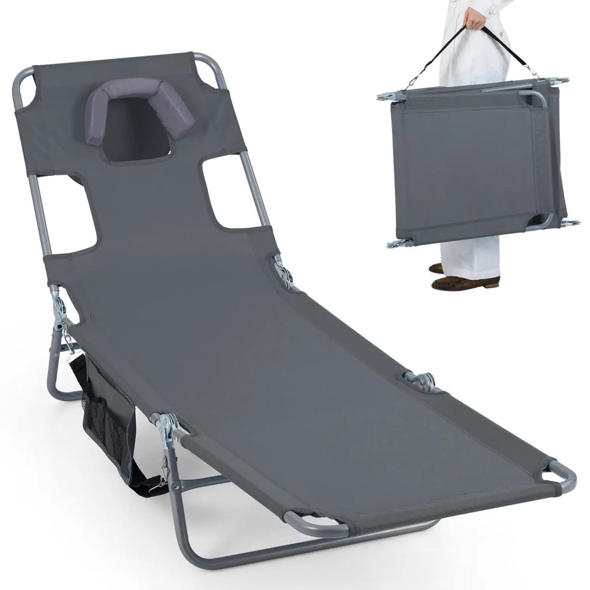 Folding Beach Lounge Chair with Adjustable Backrest for Lawn, photo 7 of 50