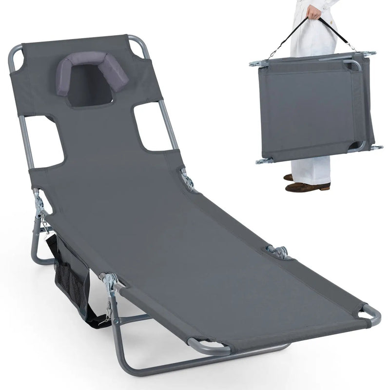 Folding Beach Lounge Chair with Adjustable Backrest for Lawn by DirectDeals