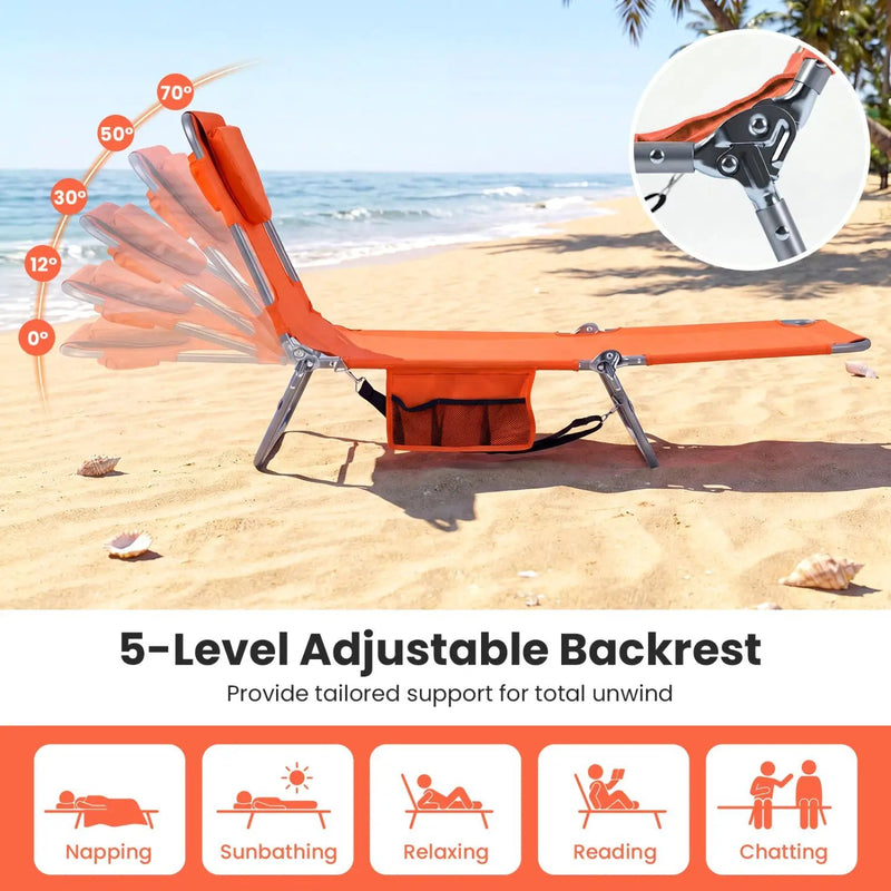 Folding Beach Lounge Chair with Adjustable Backrest for Lawn by DirectDeals
