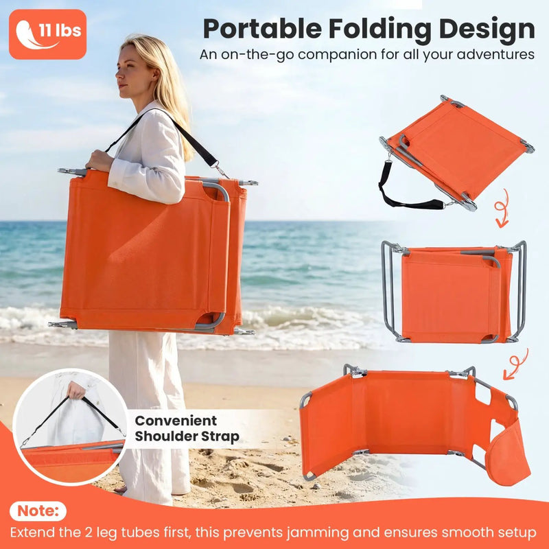 Folding Beach Lounge Chair with Adjustable Backrest for Lawn by DirectDeals