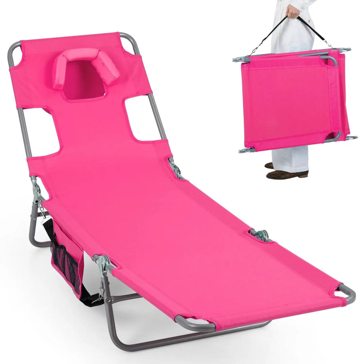 Folding Beach Lounge Chair with Adjustable Backrest for Lawn, photo 2 of 50