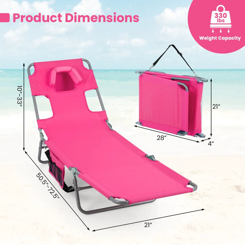 Folding Beach Lounge Chair with Adjustable Backrest for Lawn by DirectDeals