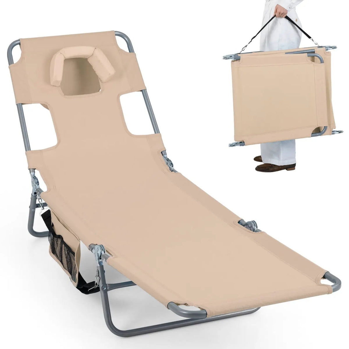 Folding Beach Lounge Chair with Adjustable Backrest for Lawn, photo 8 of 50