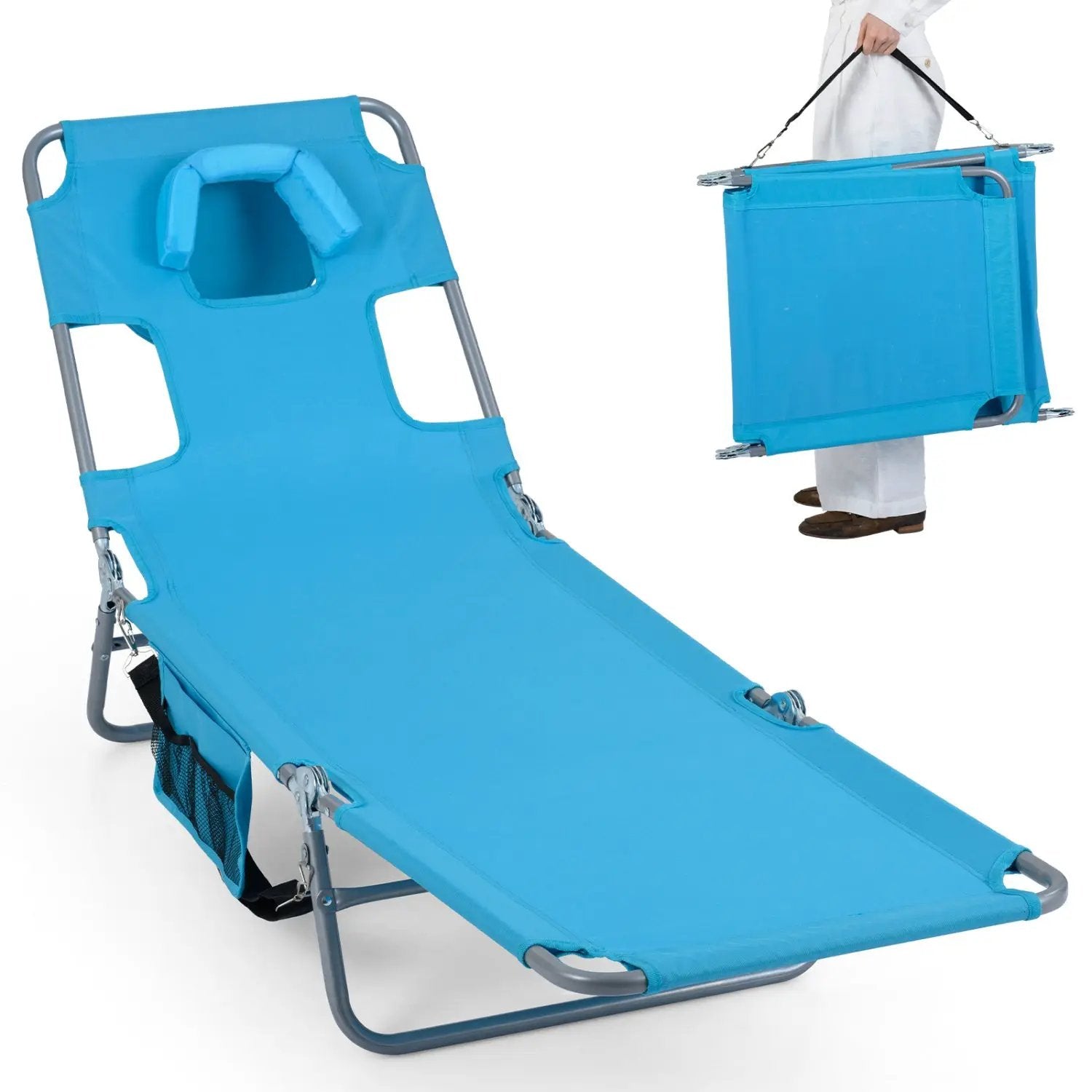 Folding Beach Lounge Chair with Adjustable Backrest for Lawn by DirectDeals