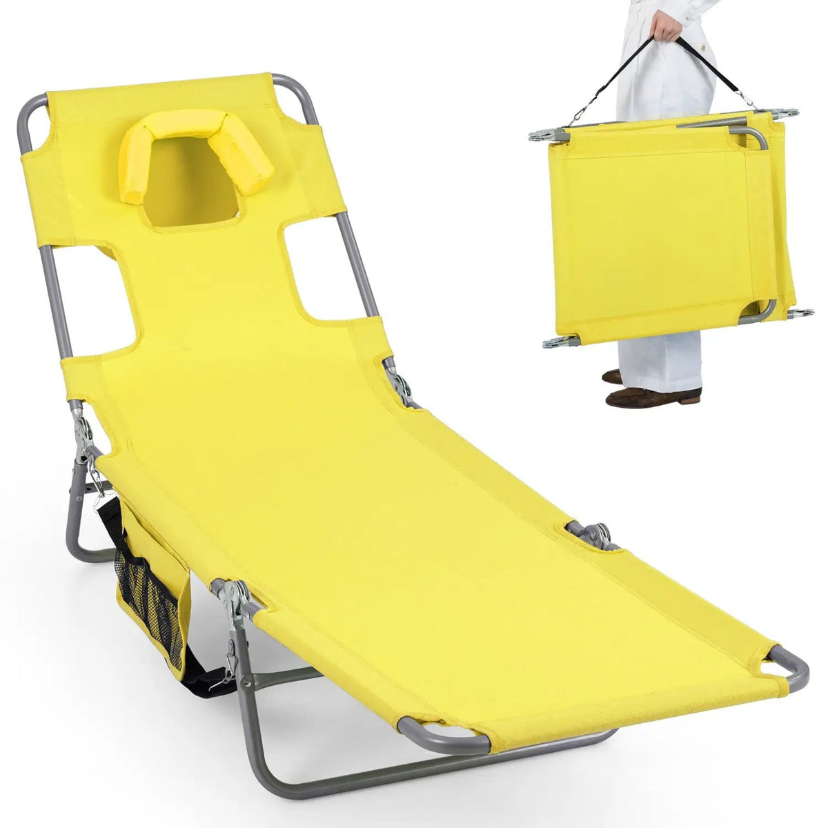 Folding Beach Lounge Chair with Adjustable Backrest for Lawn, photo 5 of 50