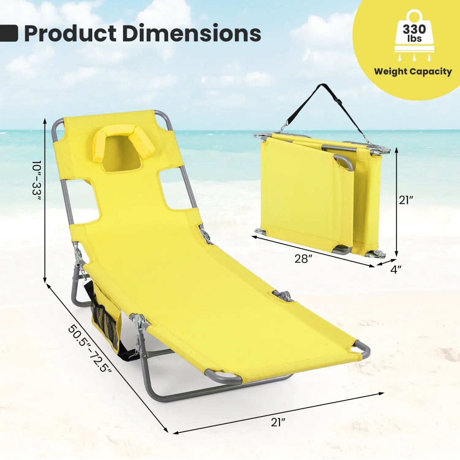 Folding Beach Lounge Chair with Adjustable Backrest for Lawn by DirectDeals