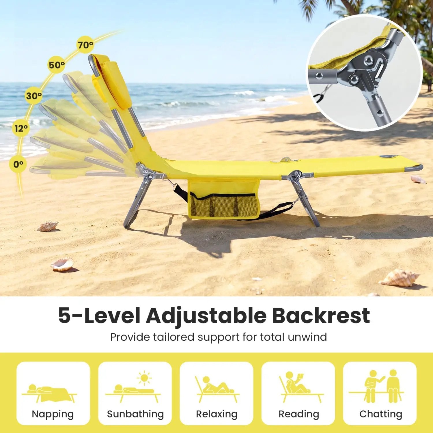 Folding Beach Lounge Chair with Adjustable Backrest for Lawn by DirectDeals