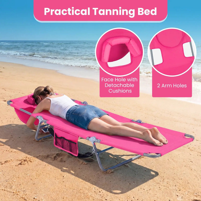 Folding Beach Lounge Chair with Adjustable Backrest for Lawn by DirectDeals