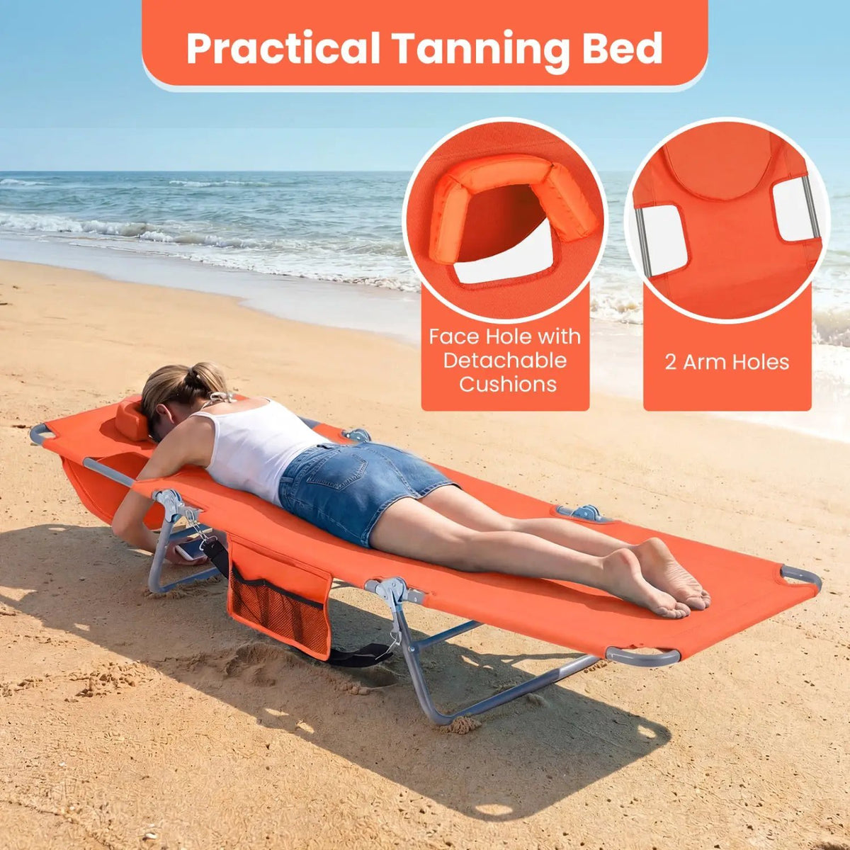 Folding Beach Lounge Chair with Adjustable Backrest for Lawn, photo 14 of 50