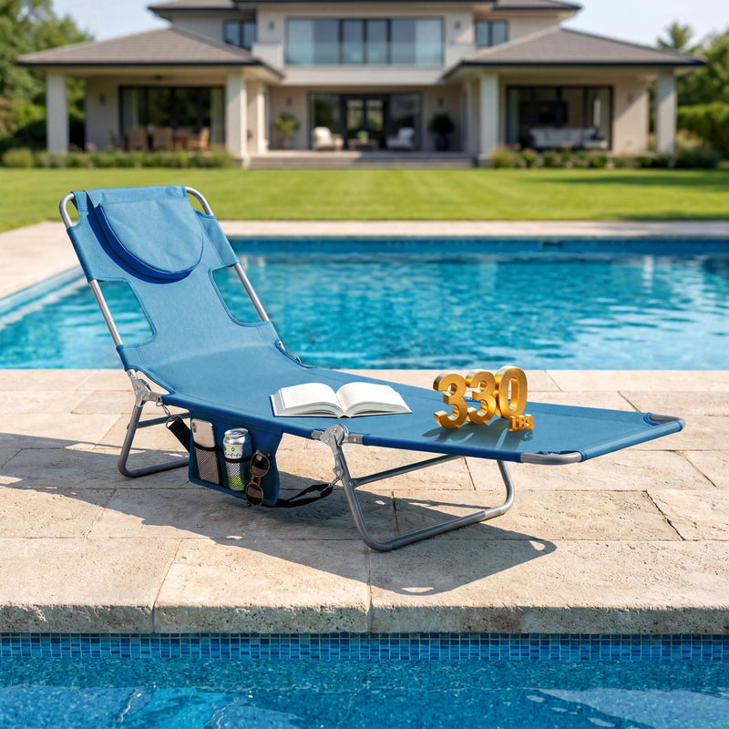 Folding Beach Lounge Chair with Adjustable Backrest for Lawn by DirectDeals