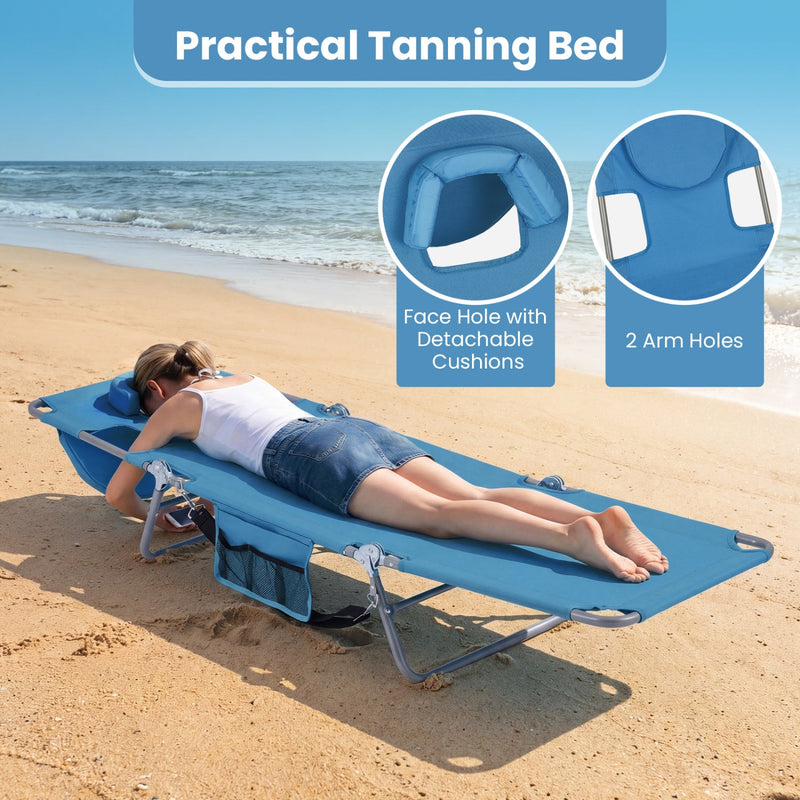 Folding Beach Lounge Chair with Adjustable Backrest for Lawn by DirectDeals