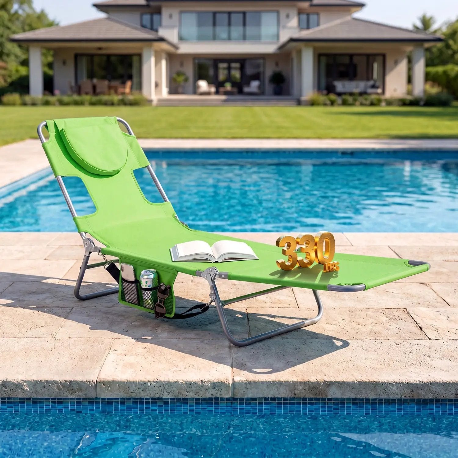 Folding Beach Lounge Chair with Adjustable Backrest for Lawn by DirectDeals