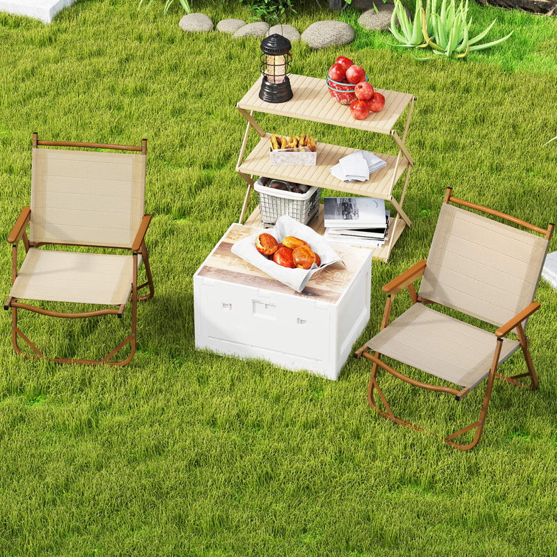 Folding Camp Chairs Set of 2 Lightweight Beach Chairs-Beige by DirectDeals