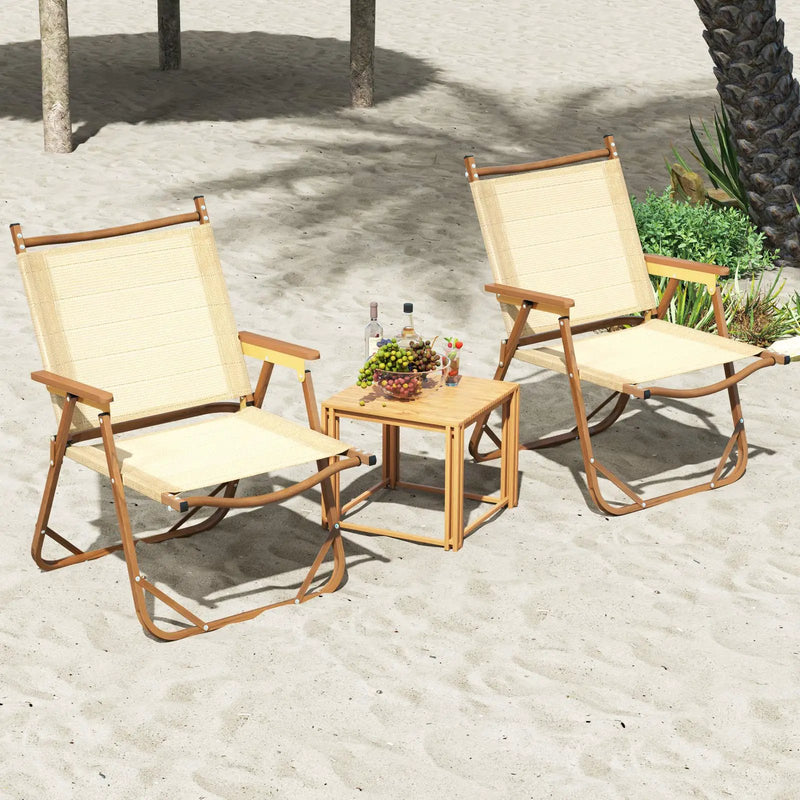 Folding Camp Chairs Set of 2 Lightweight Beach Chairs-Beige by DirectDeals