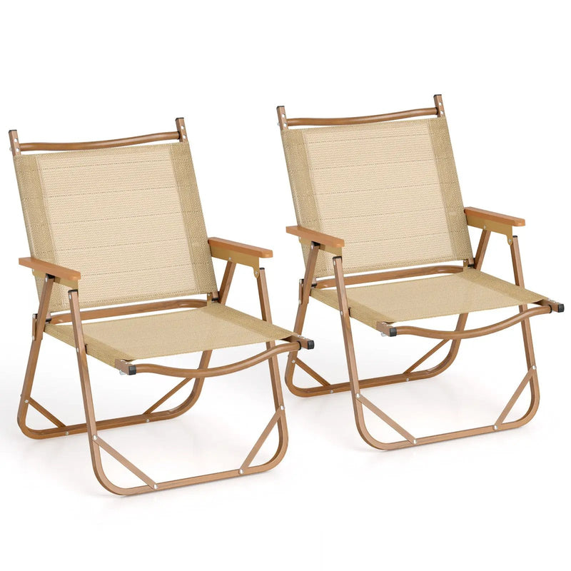 Folding Camp Chairs Set of 2 Lightweight Beach Chairs-Beige by DirectDeals
