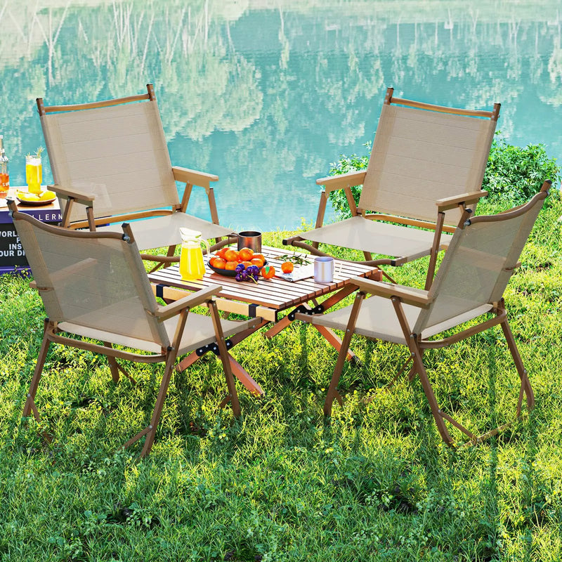 Folding Camp Chairs Set of 2 Lightweight Beach Chairs-Beige by DirectDeals