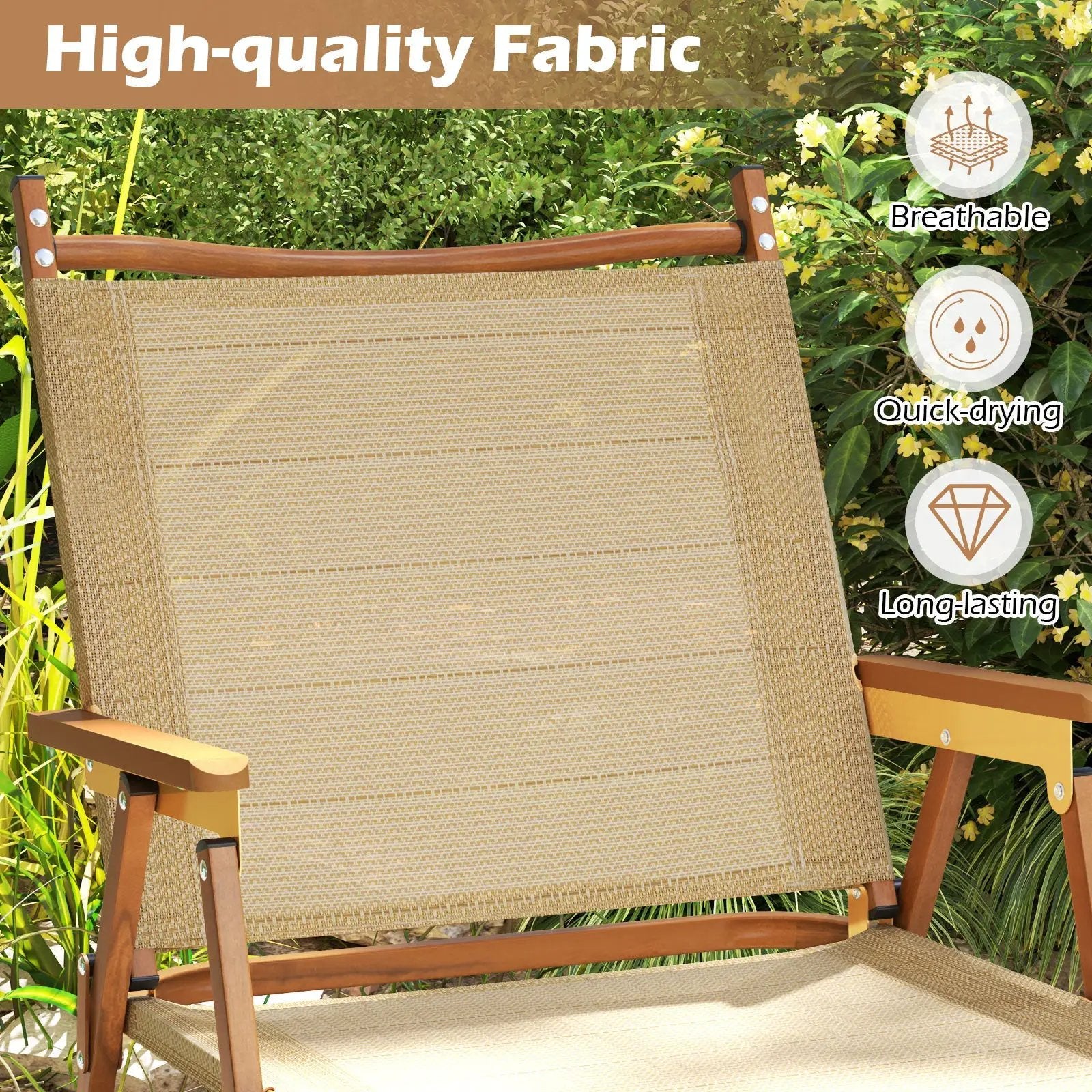 Folding Camp Chairs Set of 2 Lightweight Beach Chairs-Beige by DirectDeals