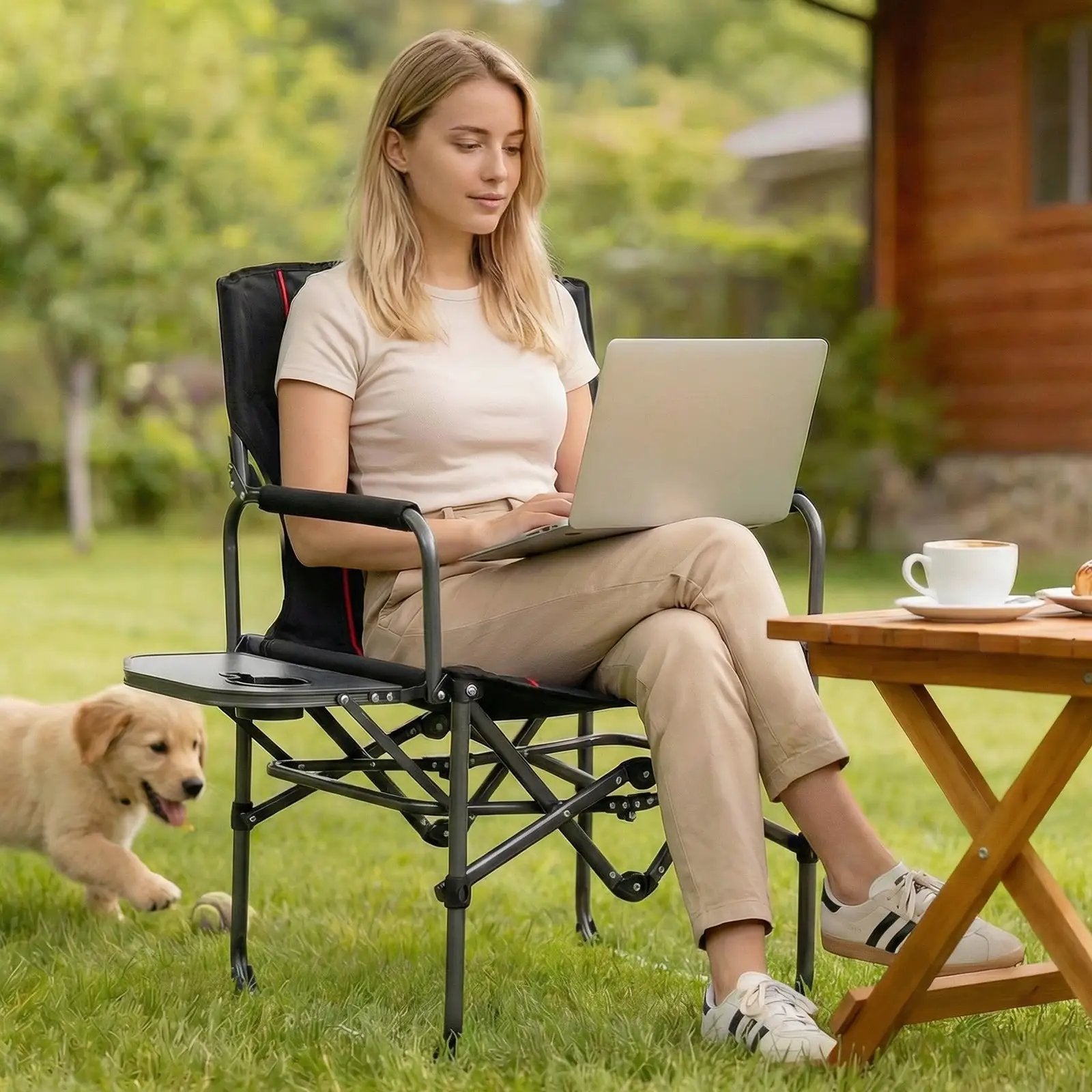 Folding Camping Chair with Side Table and Cup Holder with Carrying Bag by DirectDeals