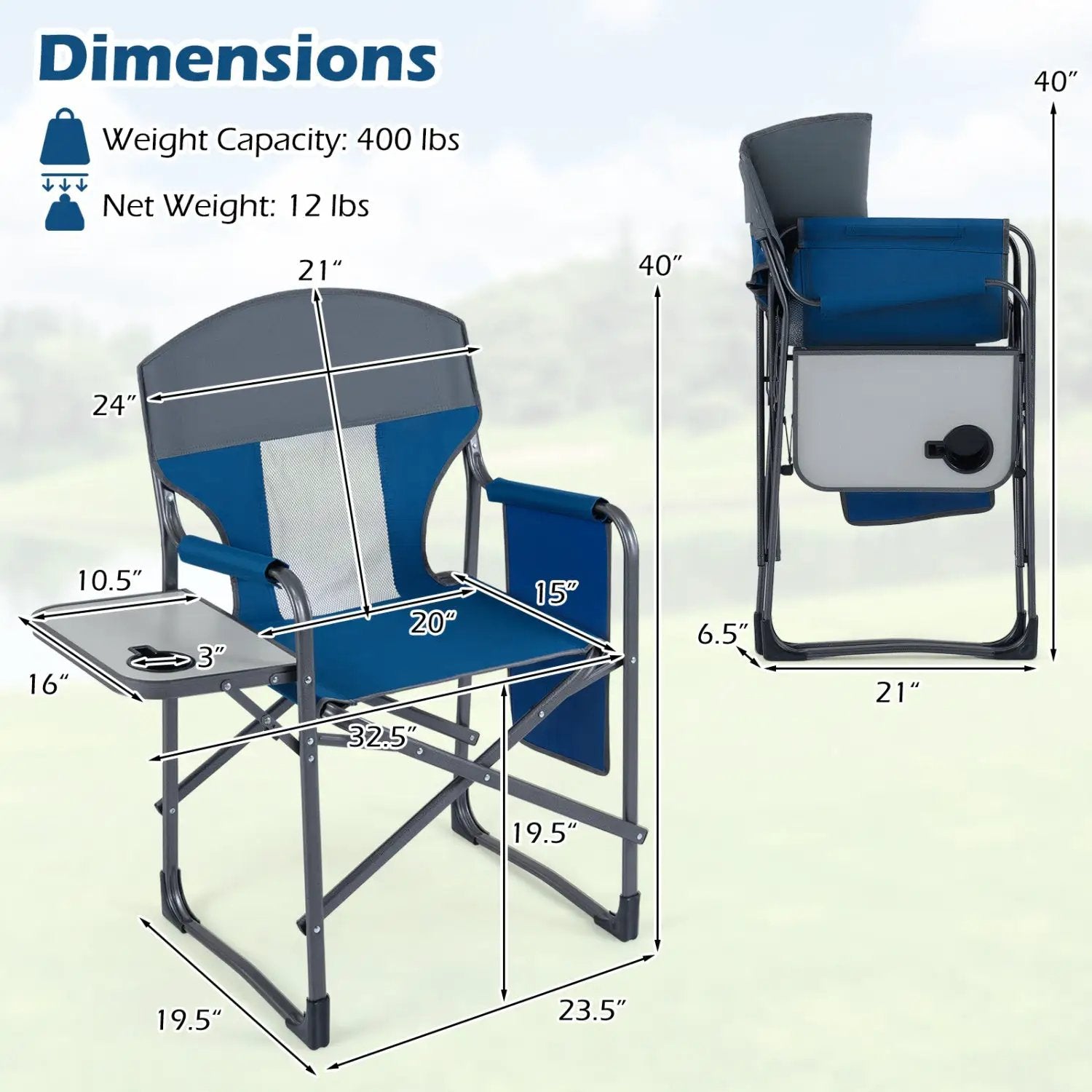 Folding Camping Chair with Cup Holder and Storage Pocket by DirectDeals