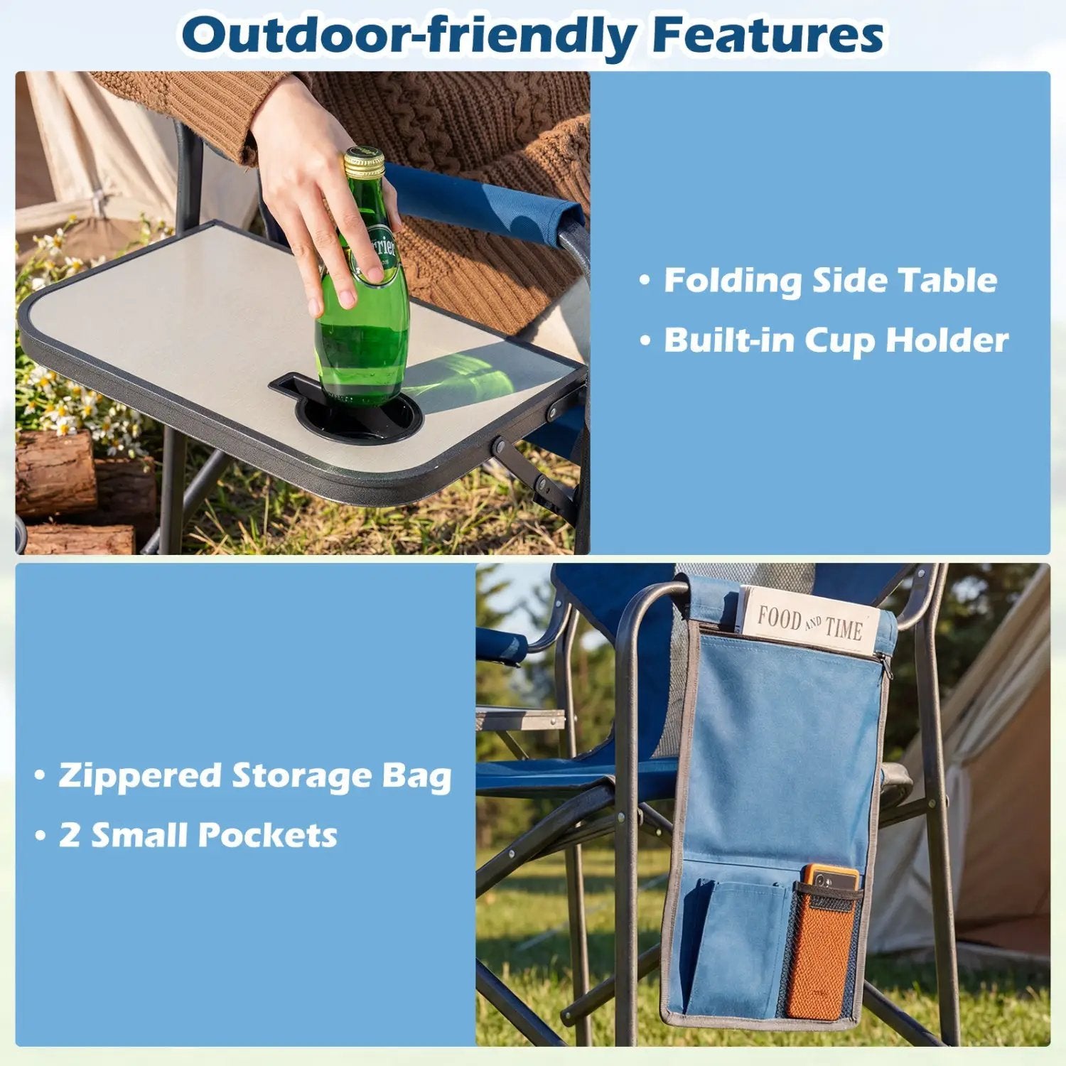 Folding Camping Chair with Cup Holder and Storage Pocket by DirectDeals