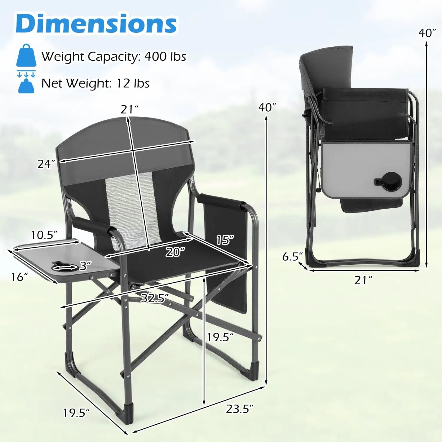 Folding Camping Chair with Cup Holder and Storage Pocket by DirectDeals