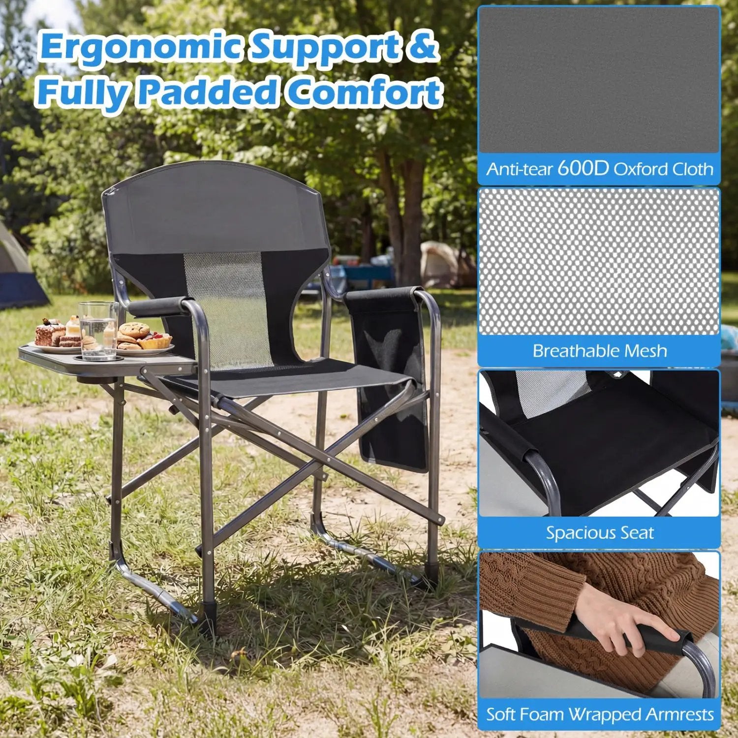 Folding Camping Chair with Cup Holder and Storage Pocket by DirectDeals