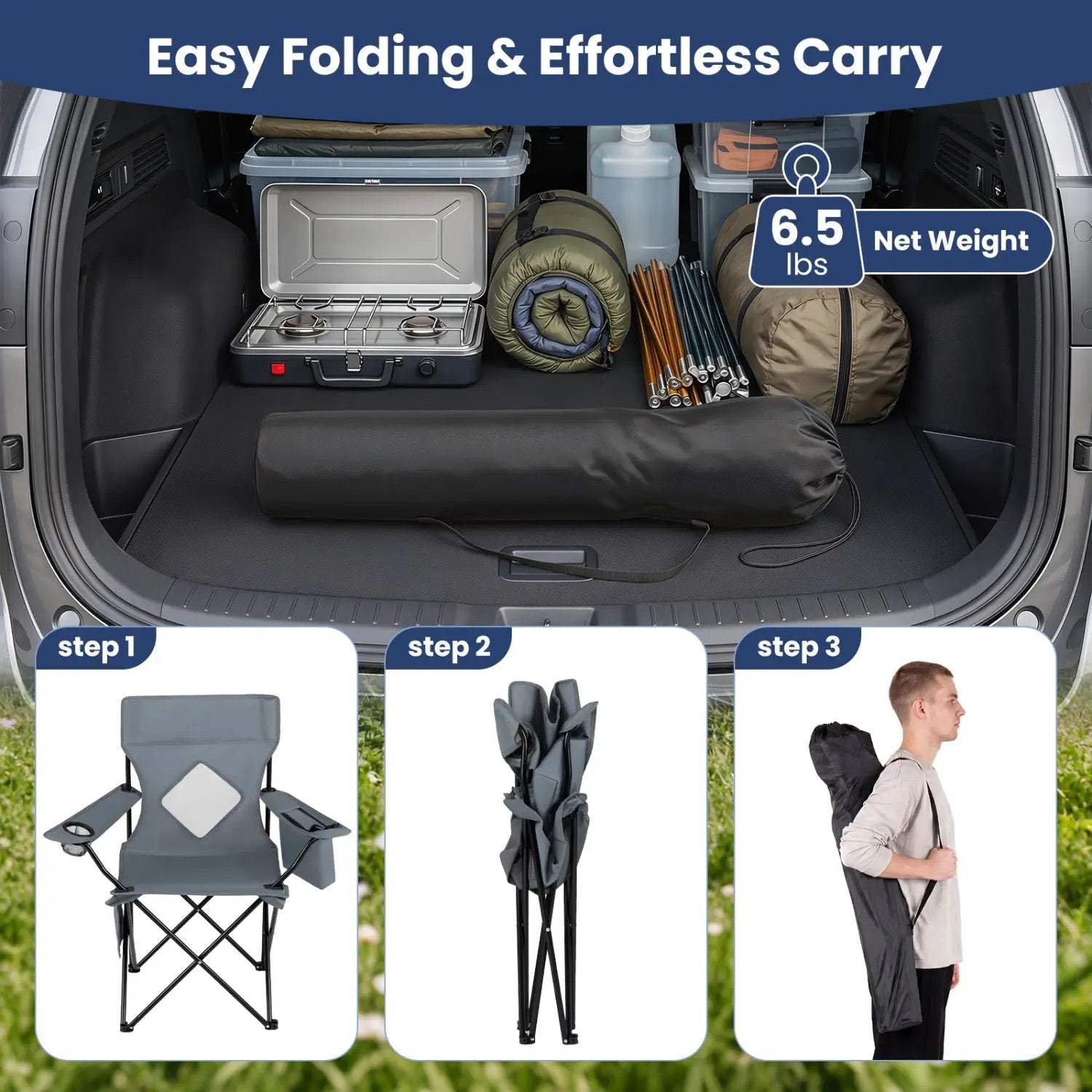 Folding Camping Chair with Mesh Back and Carrying Bag by DirectDeals