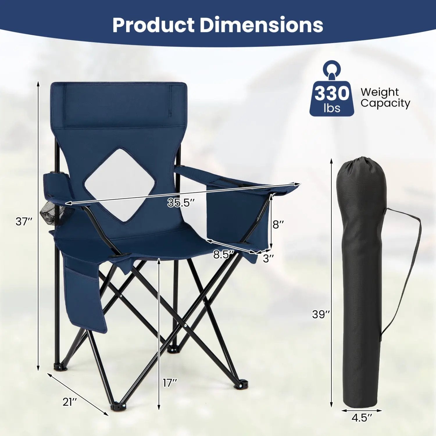 Folding Camping Chair with Mesh Back and Carrying Bag by DirectDeals