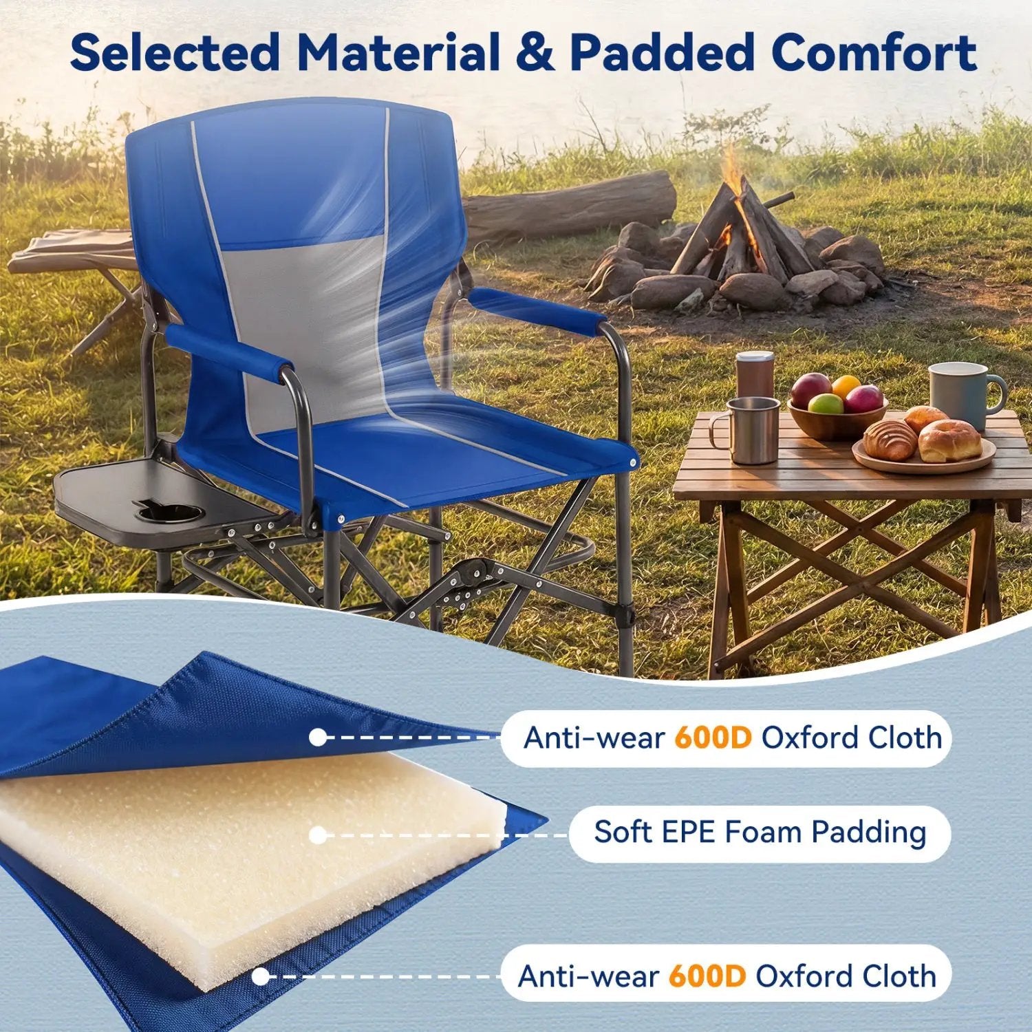 Folding Camping Chair with Side Table and Cup Holder by DirectDeals