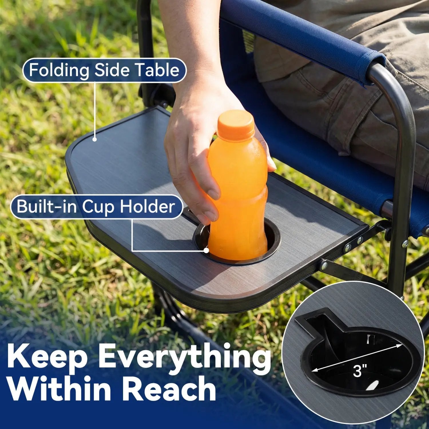 Folding Camping Chair with Side Table and Cup Holder by DirectDeals