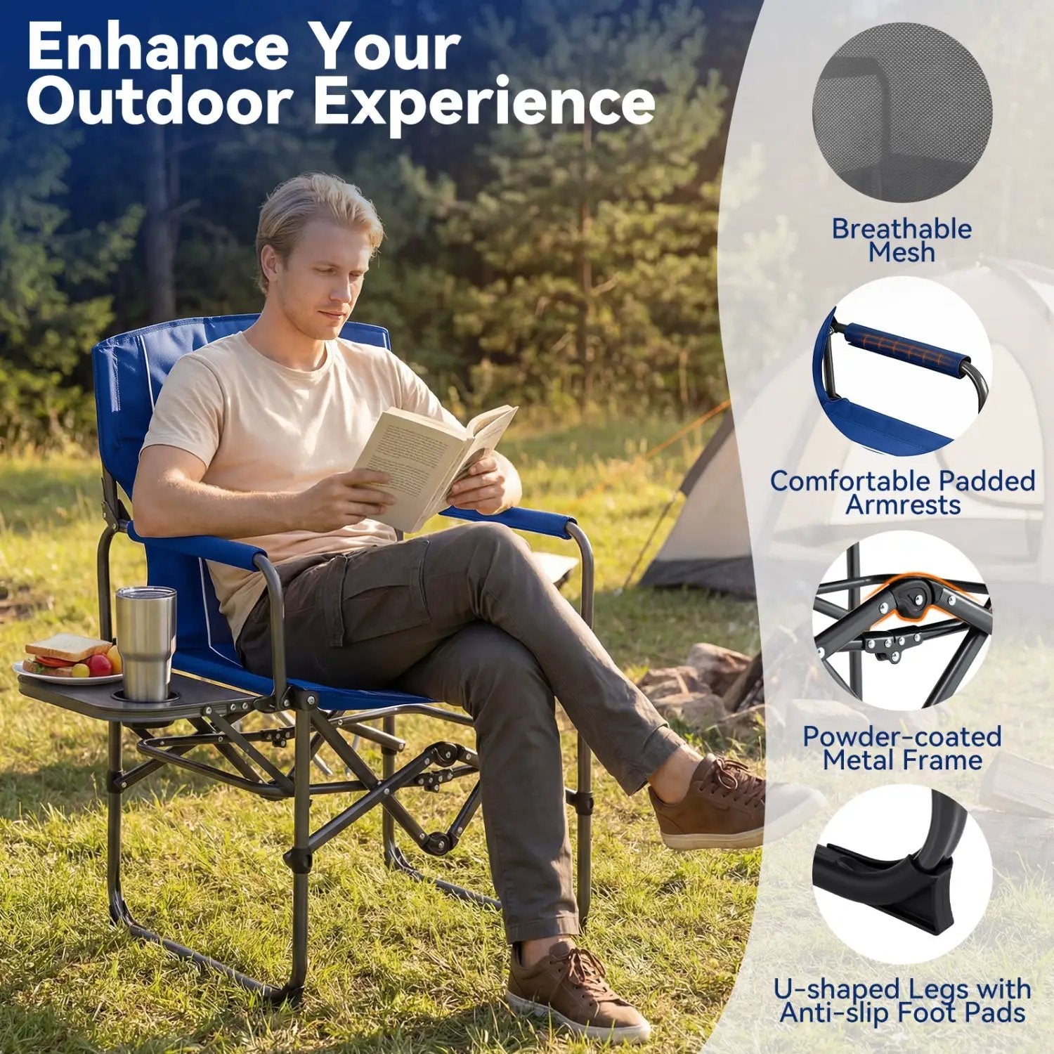 Folding Camping Chair with Side Table and Cup Holder by DirectDeals