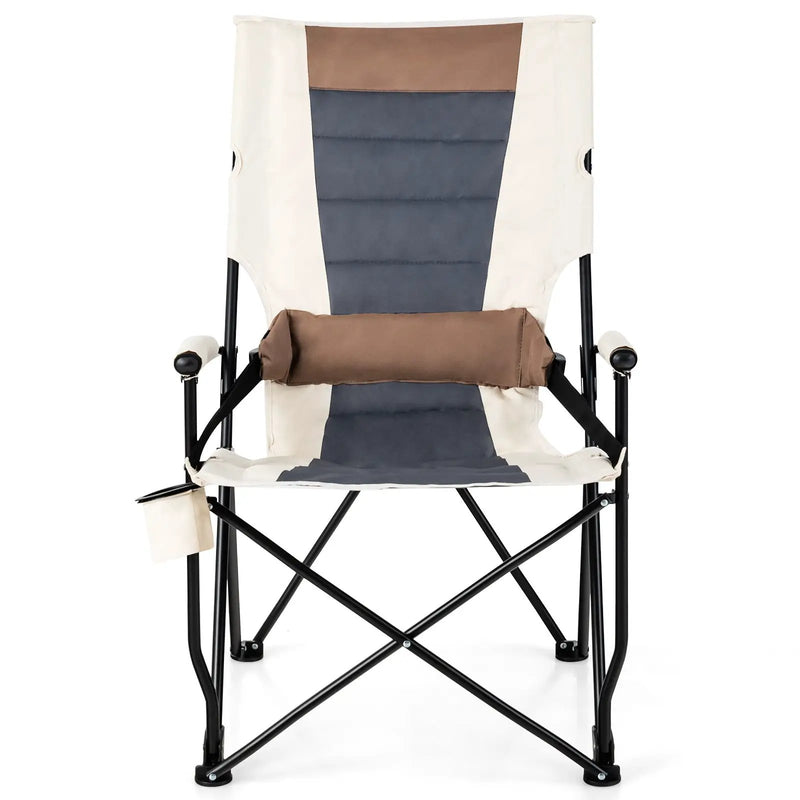 Folding Camping Chair with Cup Holder Armrest and Lumbar Pillow by DirectDeals