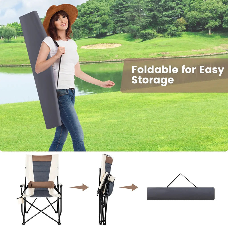 Folding Camping Chair with Cup Holder Armrest and Lumbar Pillow by DirectDeals