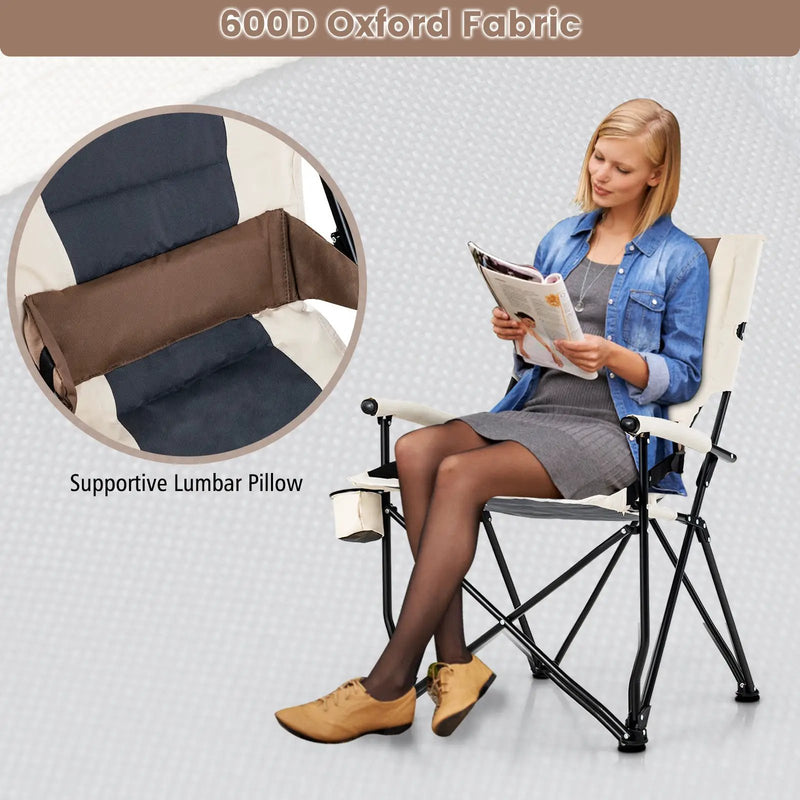 Folding Camping Chair with Cup Holder Armrest and Lumbar Pillow by DirectDeals