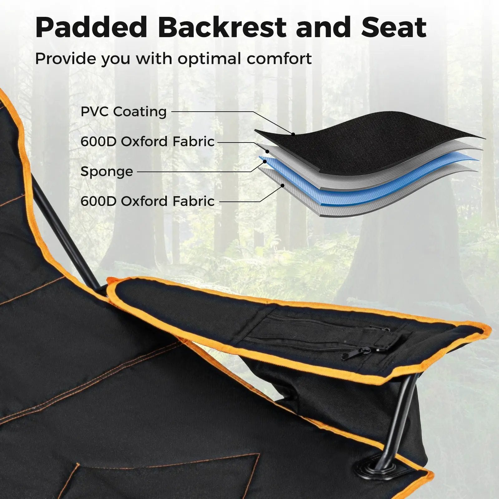 Folding Camping Chair with Footrest Camping Lounge Chair with Carry Bag-Black by DirectDeals