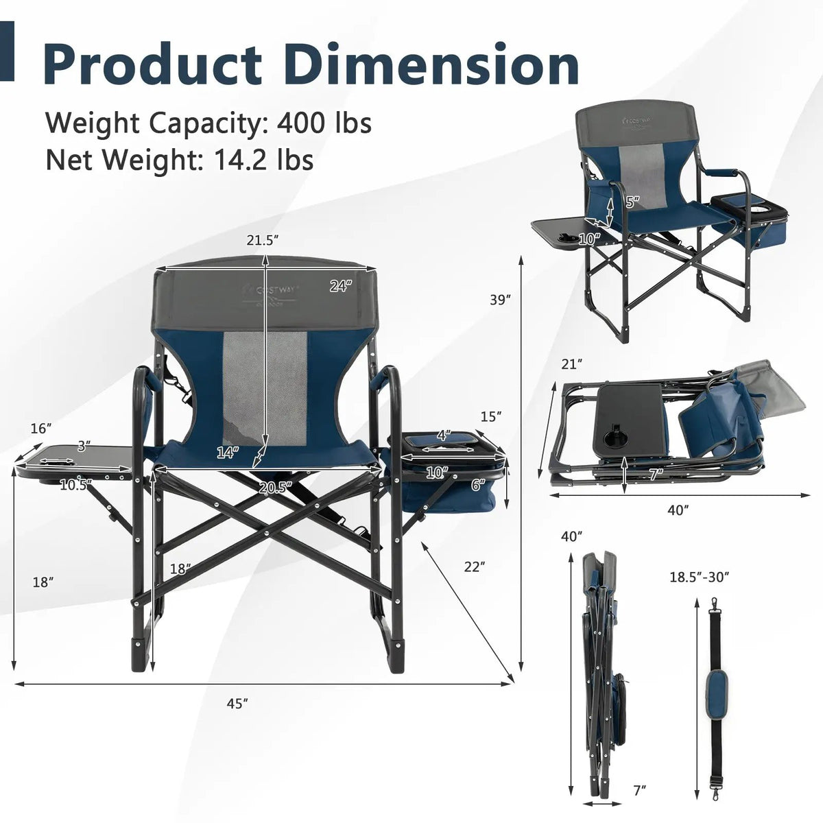 Folding Camping Directors Chair with Cooler Bag and Side Table, photo 5 of 8