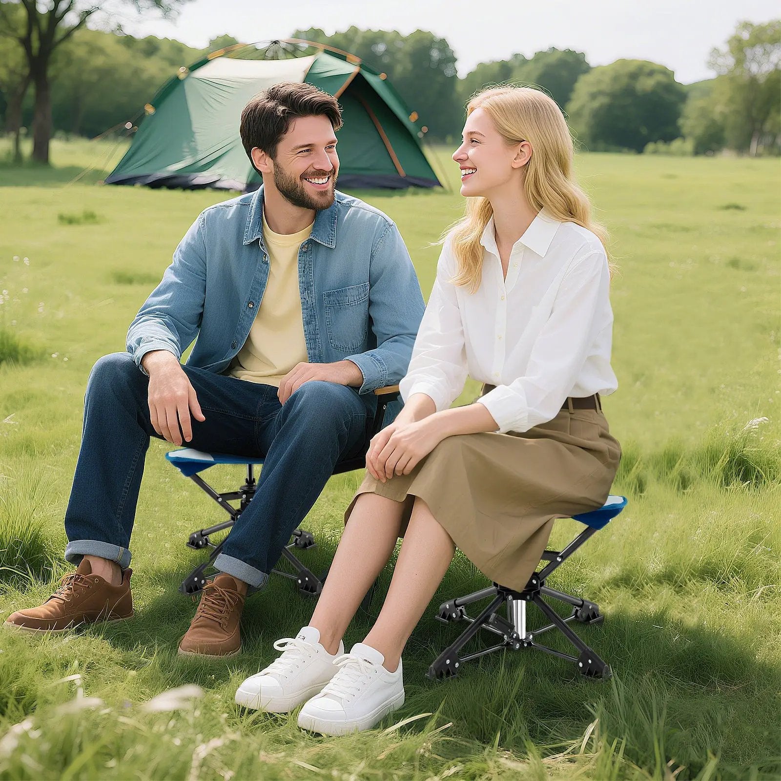 Folding Camping Stool 360¬∞ Swivel Hunting Chair with Anti-Sink Feet by DirectDeals