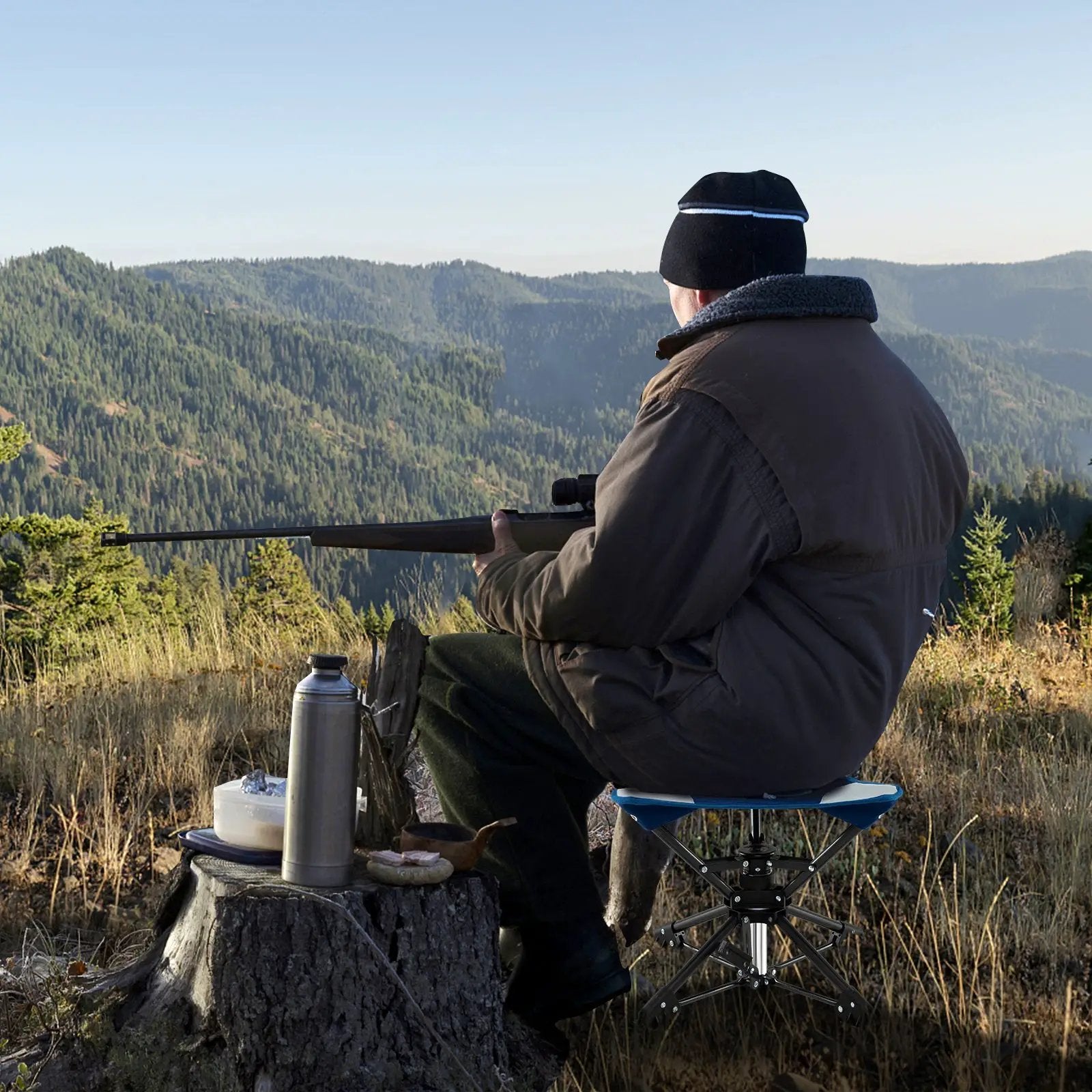 Folding Camping Stool 360¬∞ Swivel Hunting Chair with Anti-Sink Feet by DirectDeals