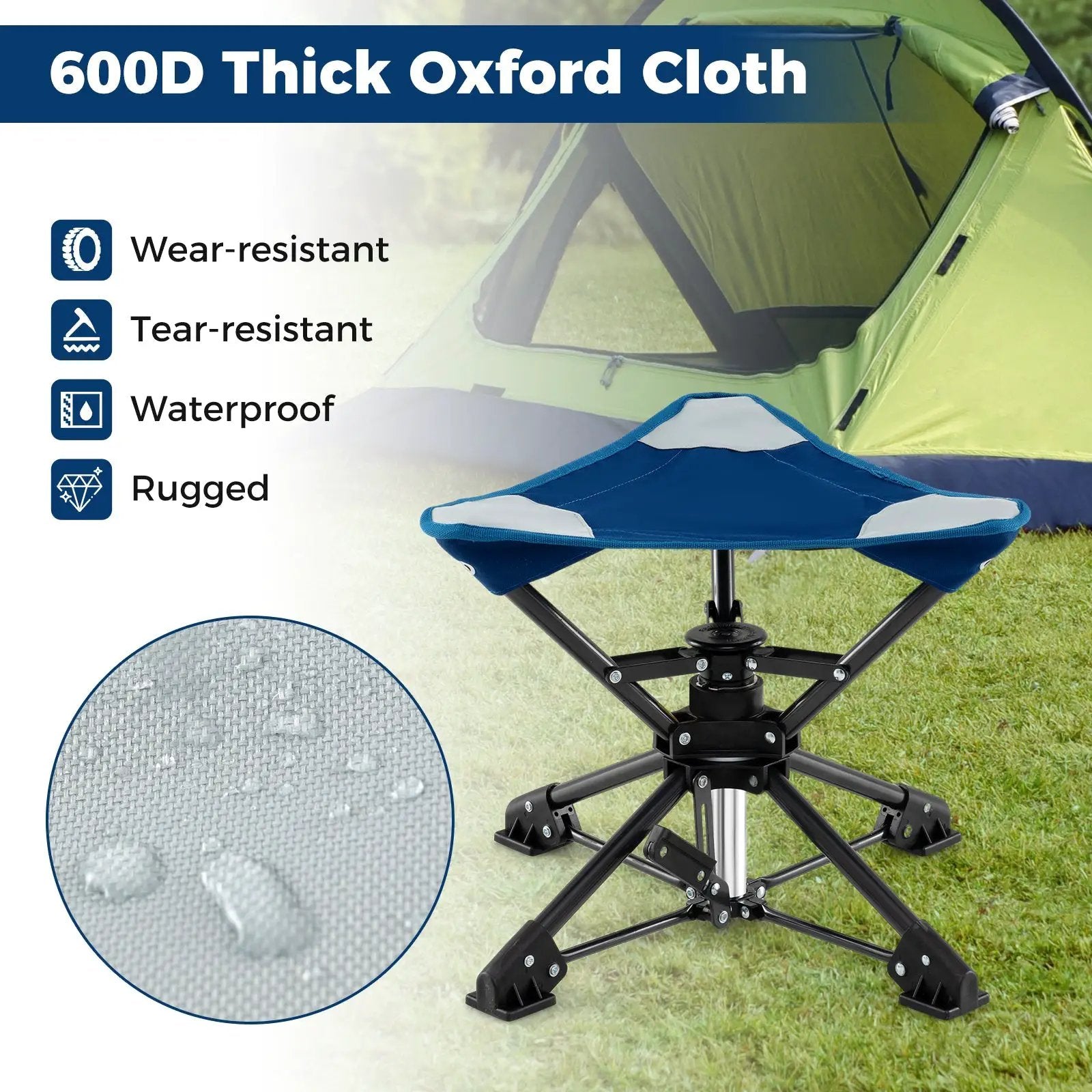 Folding Camping Stool 360¬∞ Swivel Hunting Chair with Anti-Sink Feet by DirectDeals